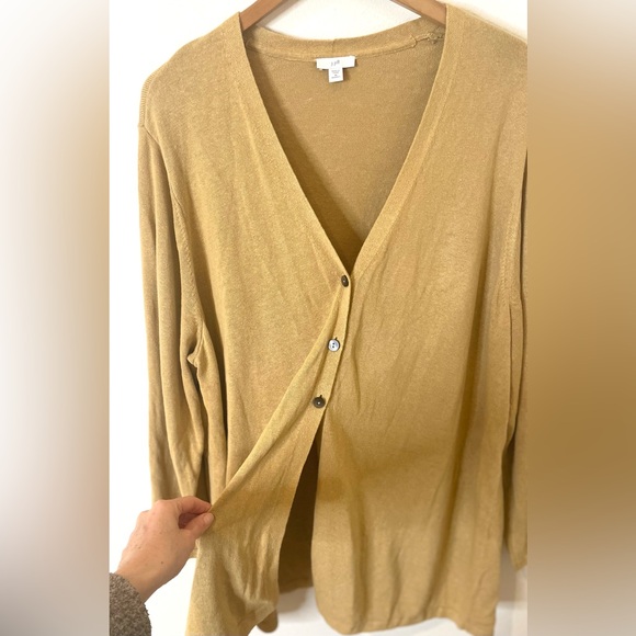 J. Jill Camel Goldish Cardigan Linen Blend - Picture 2 of 5